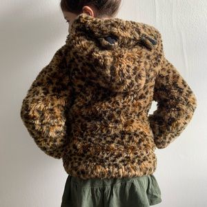 Gap leopard faux fur bear ear hood coat